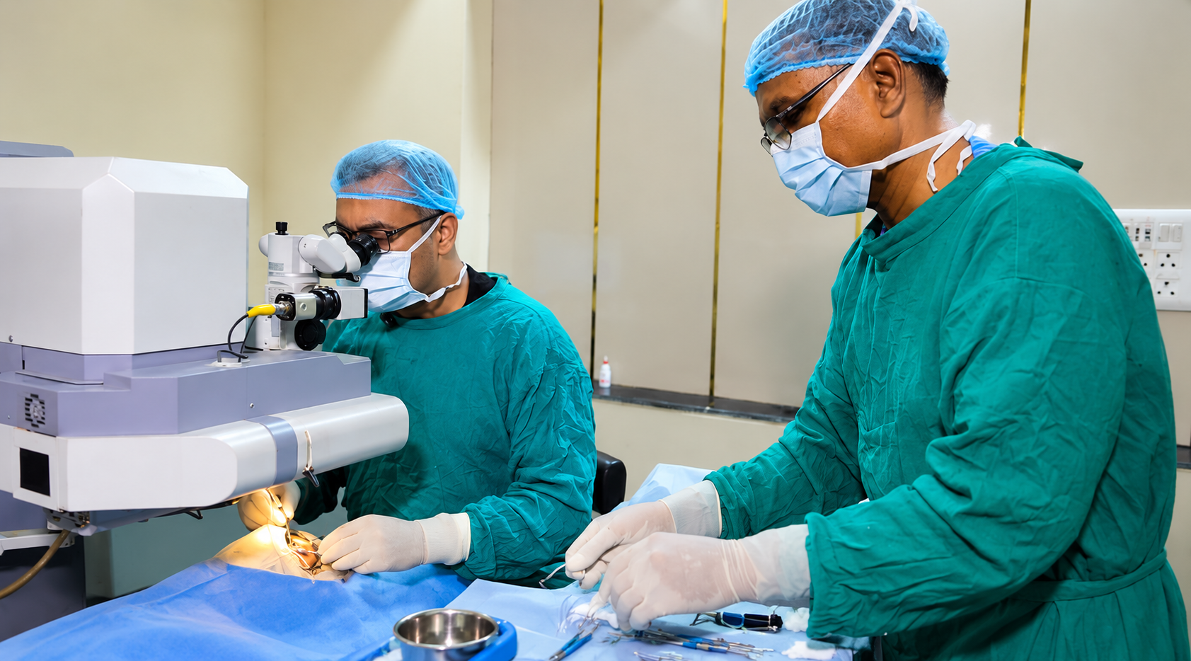 Ophthalmic surgery taking place in a clinical setting